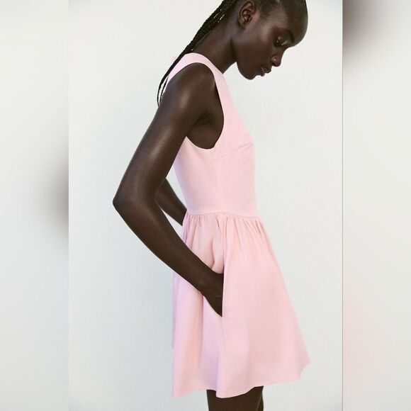 NWT ZARA SHORT gabardine corset voluminous pink dress - Picture 9 of 16